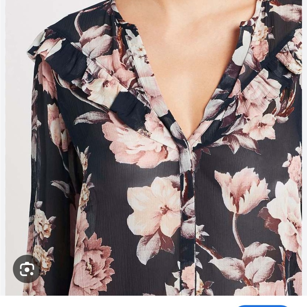 PAIGE Ruffled Drop Collar Pink and Gray Long Sleeve Blouse